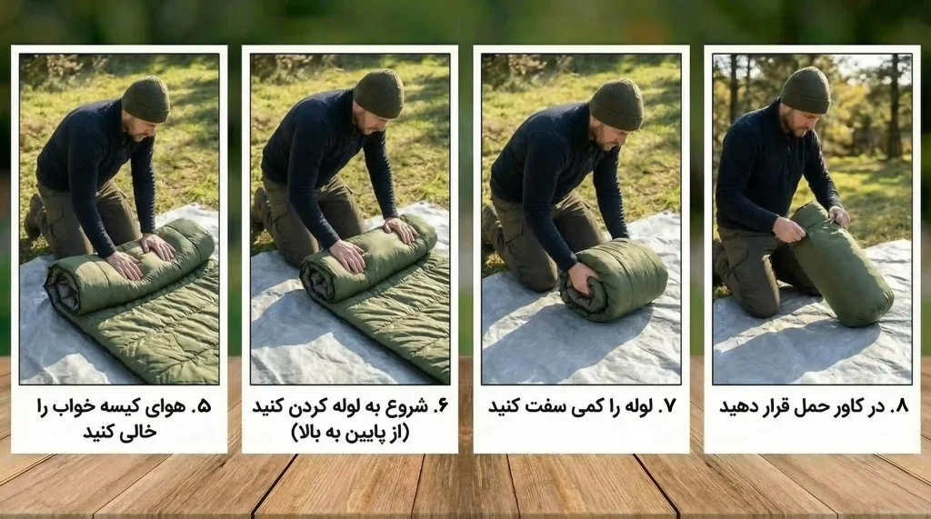 مراحل جمع کردن کیسه خواب