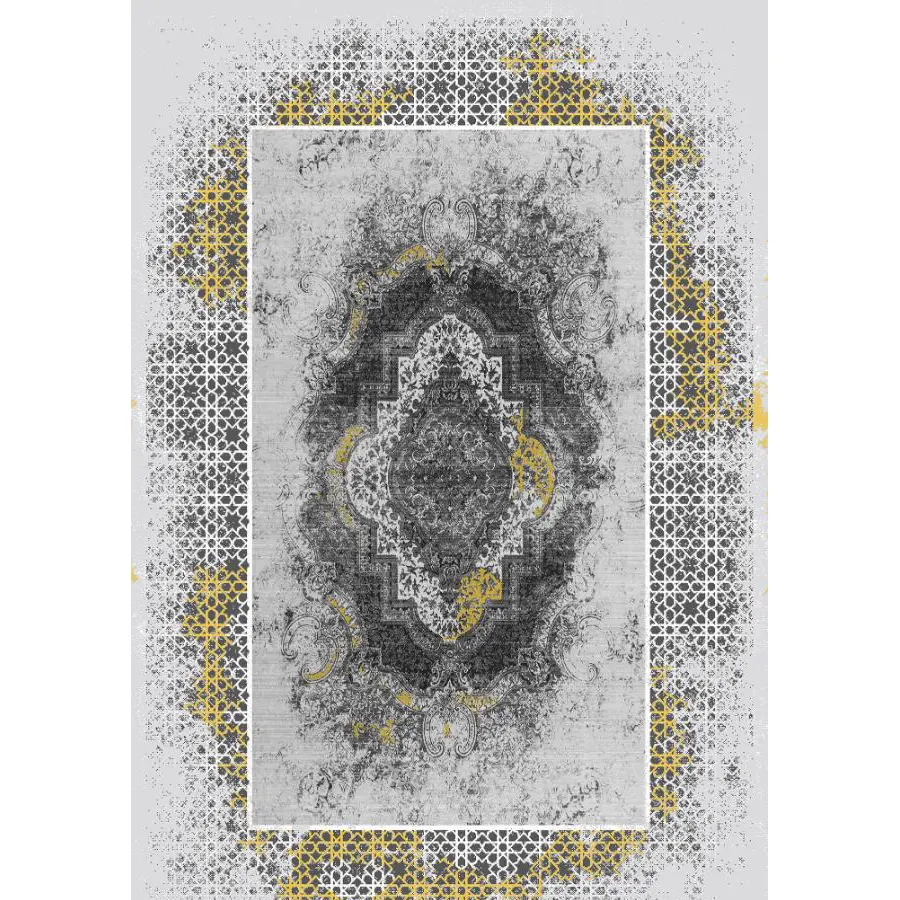 فرش مدرن هانوکس طرح گردآفرین کد HAM.405.1 رنگ طلایی فاقد خواب