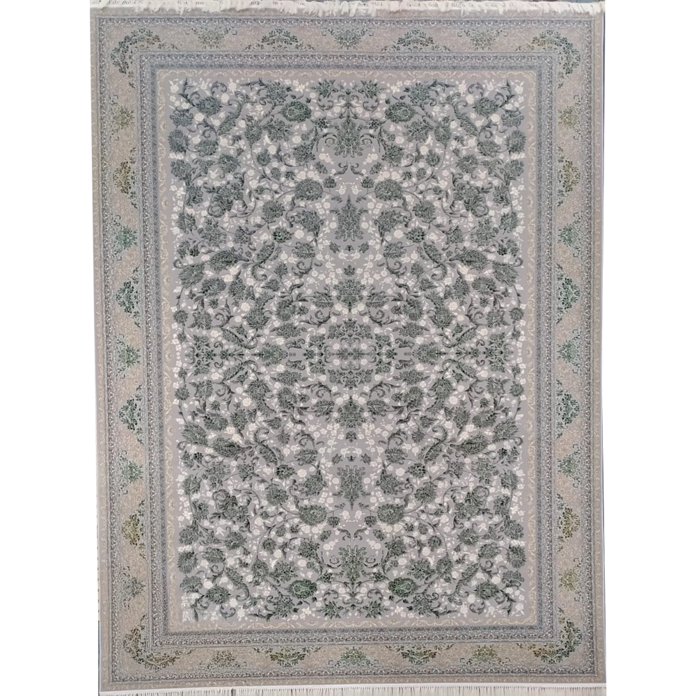 فرش 700 شانه تراکم 2550 نگین فیروزه مدل افشان دریا زمینه نقرهای