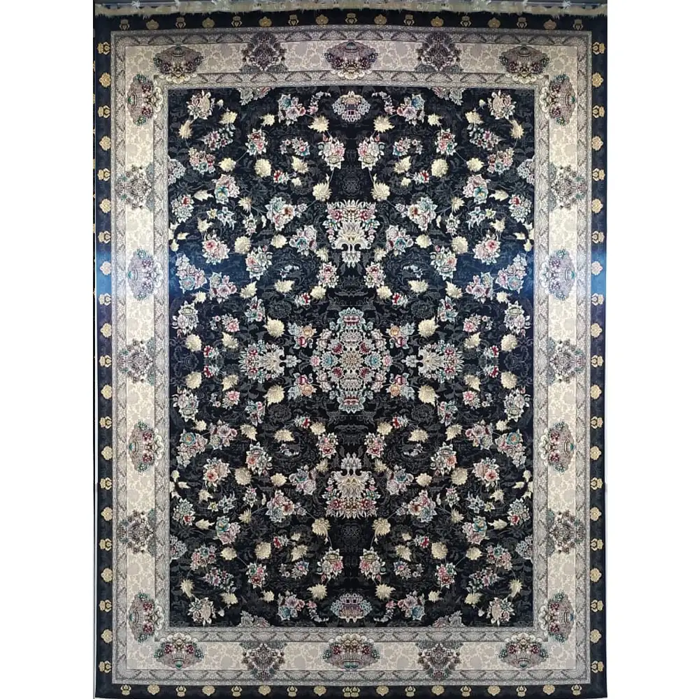 فرش 700 شانه تراکم 2550 نگین فیروزه مدل آتوسا زمینه سرمه‌ای