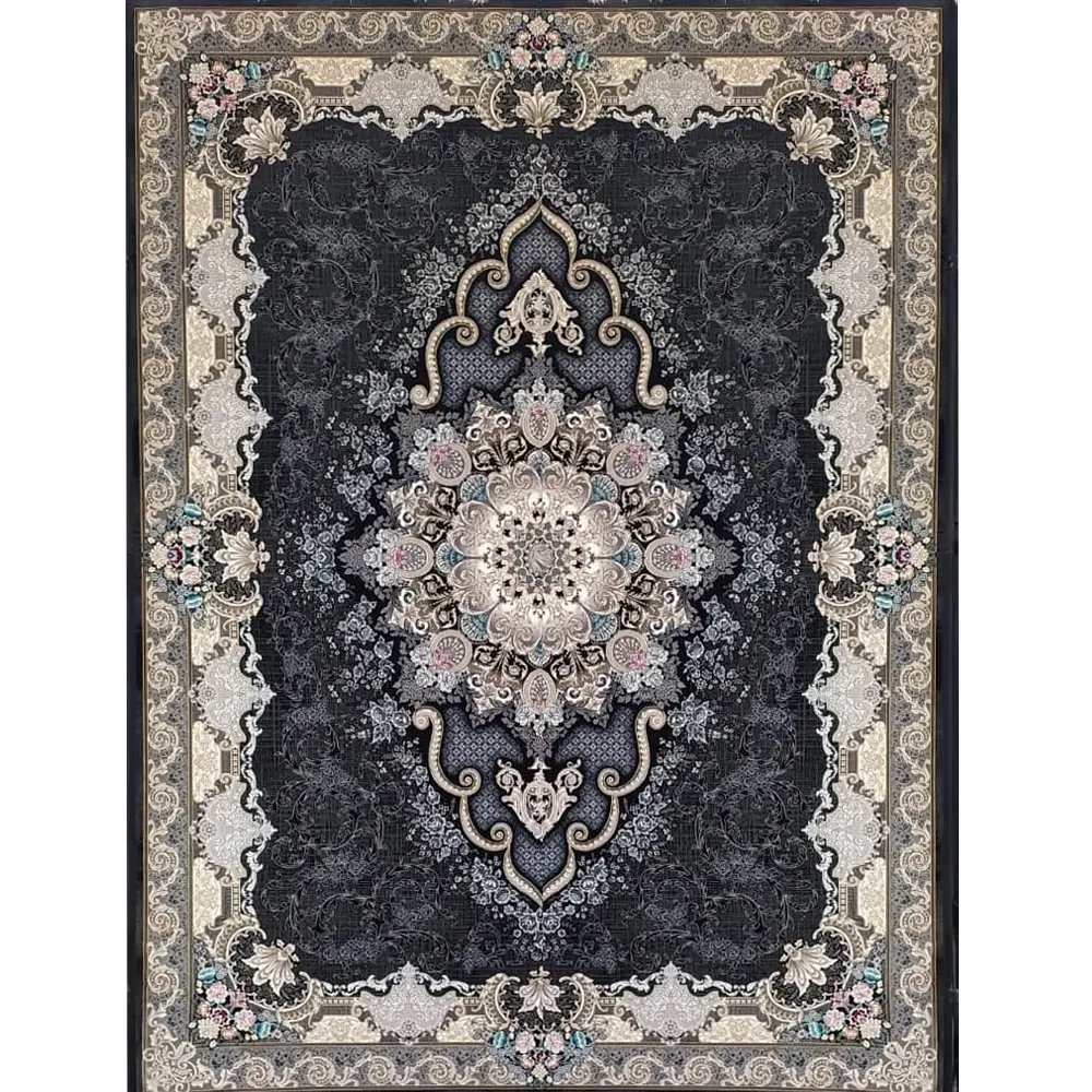 فرش 700 شانه تراکم 2550 نگین فیروزه مدل درسا زمینه سرمه‌ای