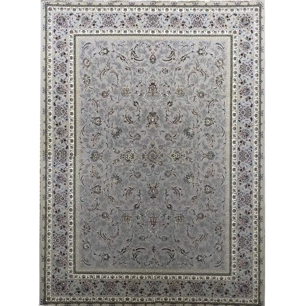 فرش 700 شانه تراکم 2550 نگین فیروزه مدل النا حاشیه نقره ای زمینه نقره ای