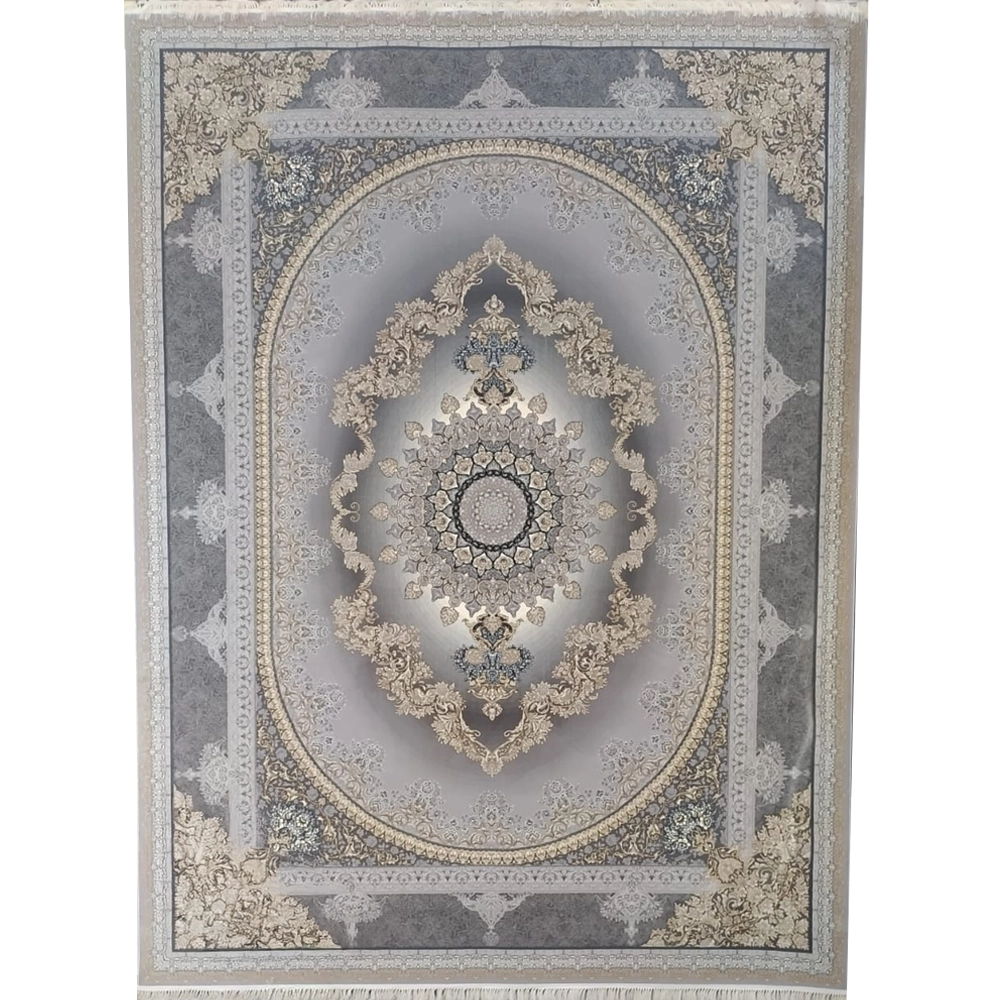 فرش 700 شانه تراکم 2550 نگین فیروزه مدل کارن زمینه نقرهای