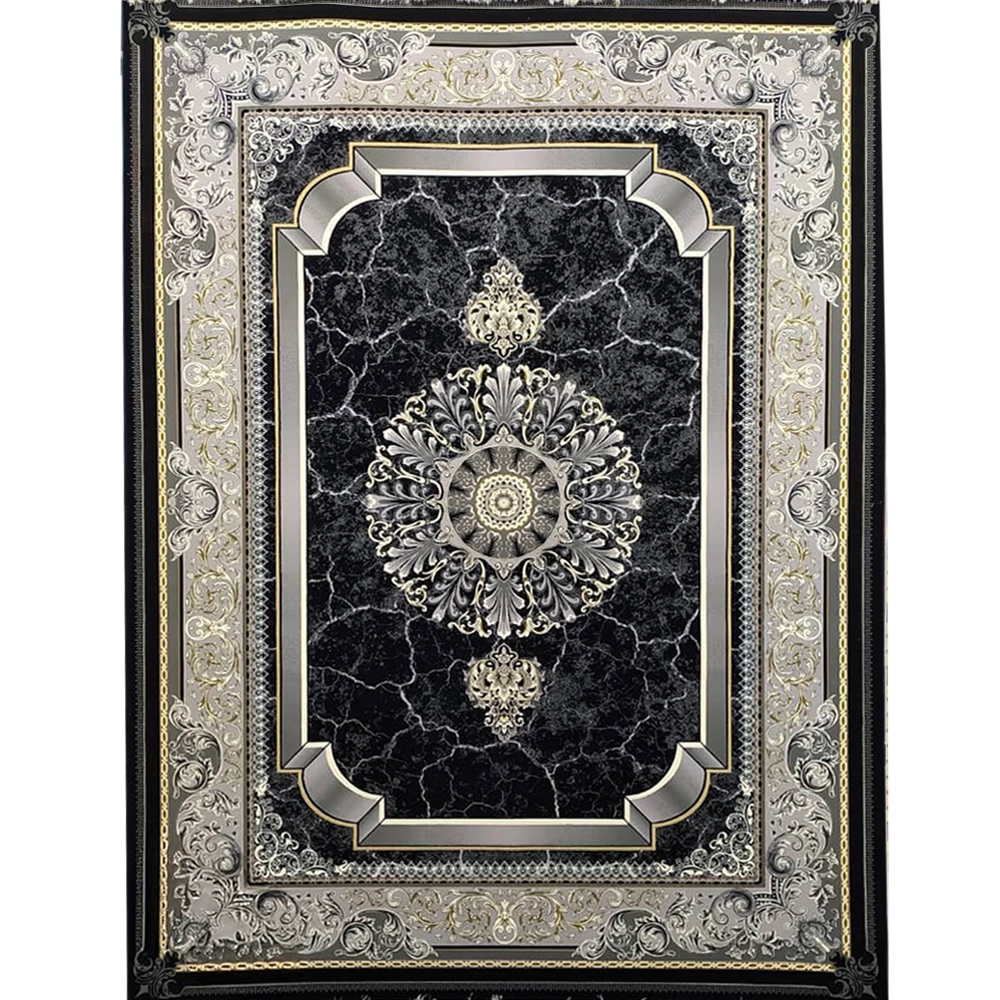 فرش 700 شانه تراکم 2550 نگین فیروزه مدل کویر زمینه سرمه‌ای