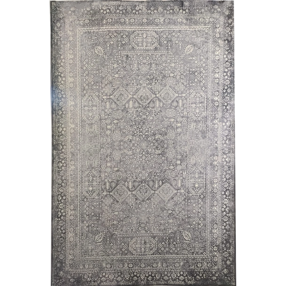 فرش 700 شانه تراکم 2550 نگین فیروزه مدل لوزان زمینه نقره‌ای