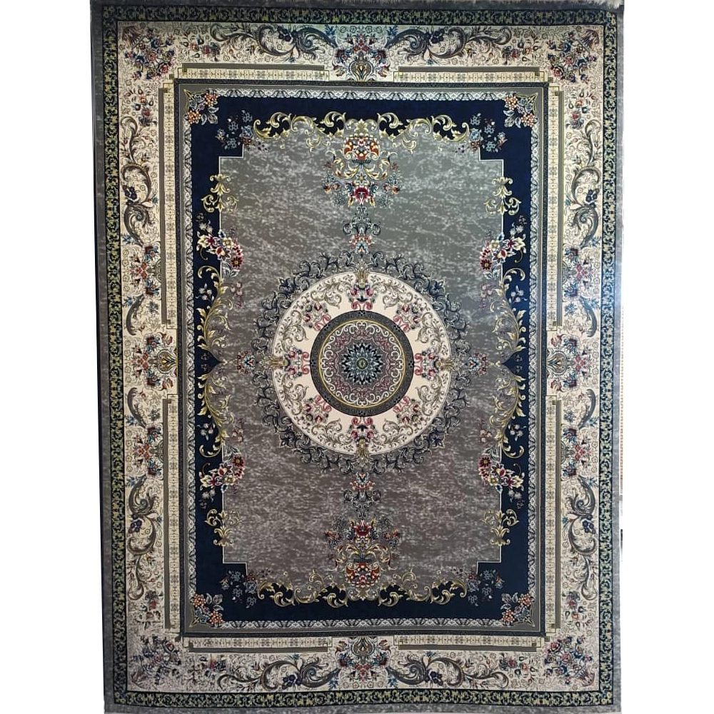 فرش 700 شانه تراکم 2550 نگین فیروزه مدل مسکو زمینه فیلی