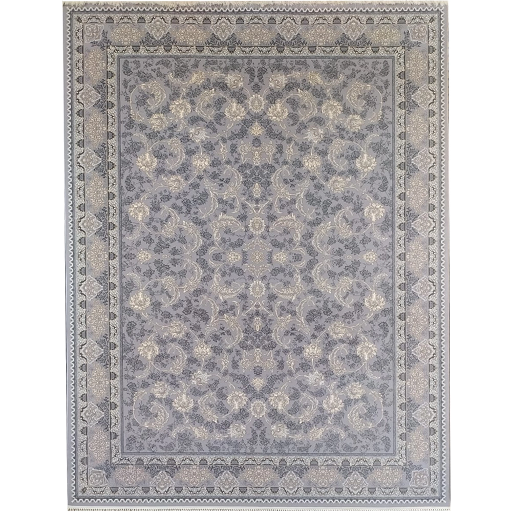 فرش 700 شانه تراکم 2550 نگین فیروزه مدل صدف زمینه نقرهای