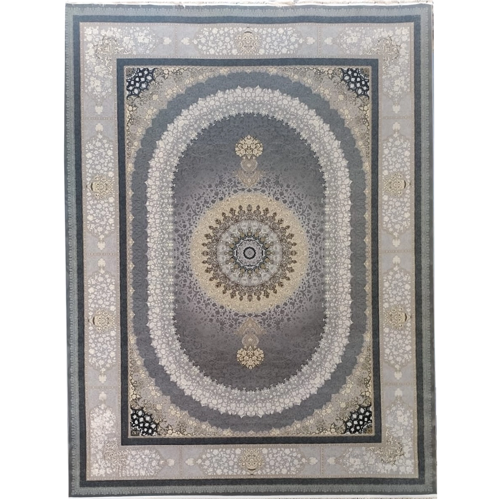 فرش 700 شانه تراکم 2550 نگین فیروزه مدل صدرا زمینه فیلی