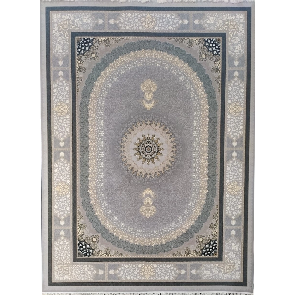 فرش 700 شانه تراکم 2550 نگین فیروزه مدل صدرا زمینه نقرهای