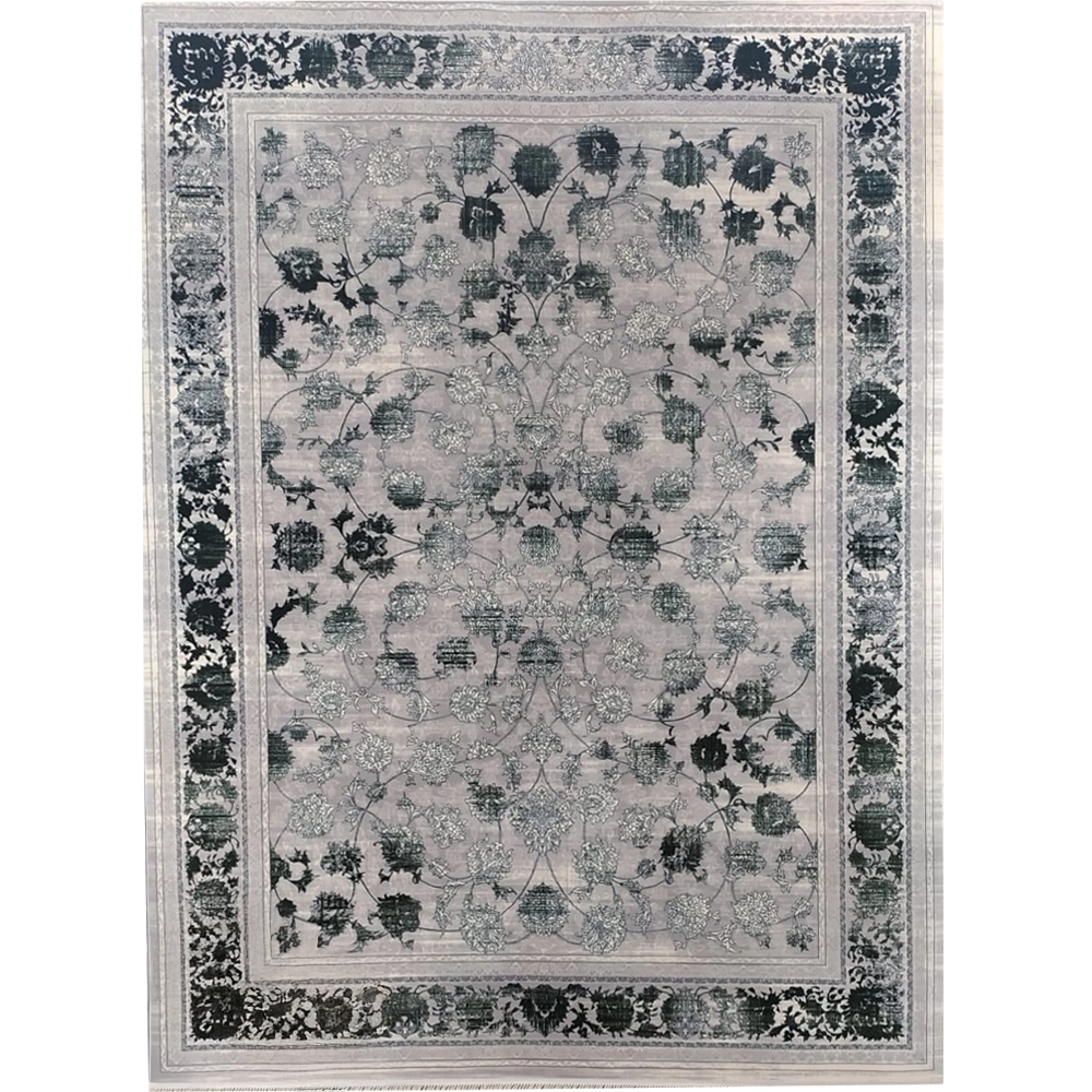 فرش 700 شانه تراکم 2550 نگین فیروزه مدل تندیس زمینه نقرهای