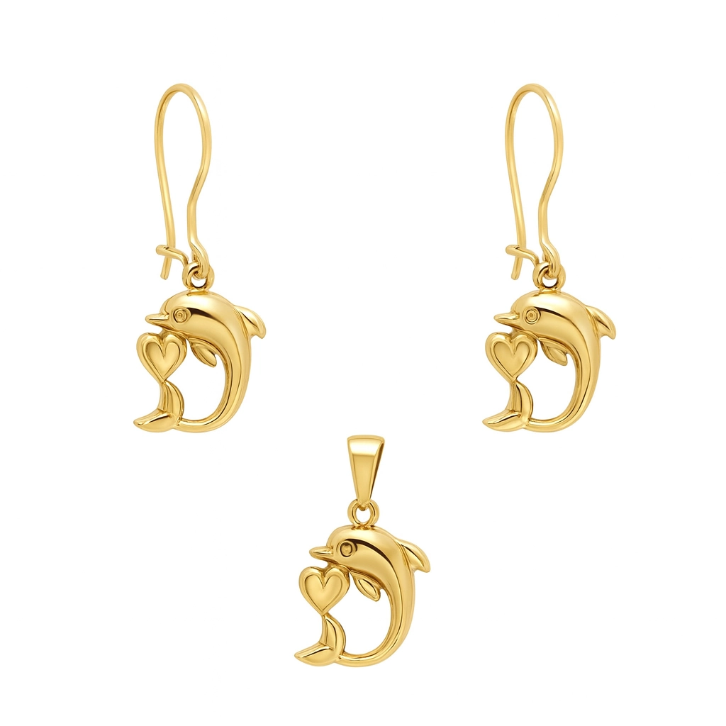 نیم ست طلا مینیمالیست طرح دلفین عاشق