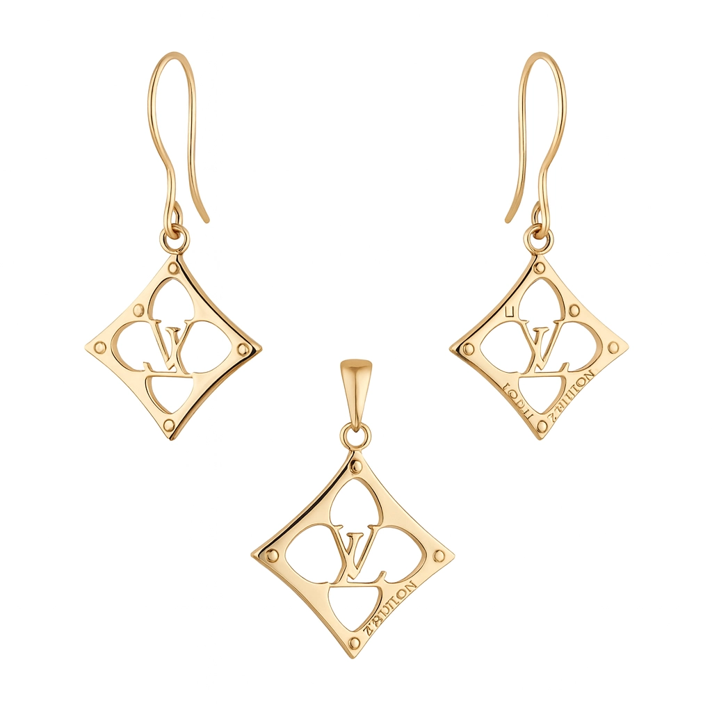 نیم ست طلا مینیمالیست طرح لویی ویتون لوزی