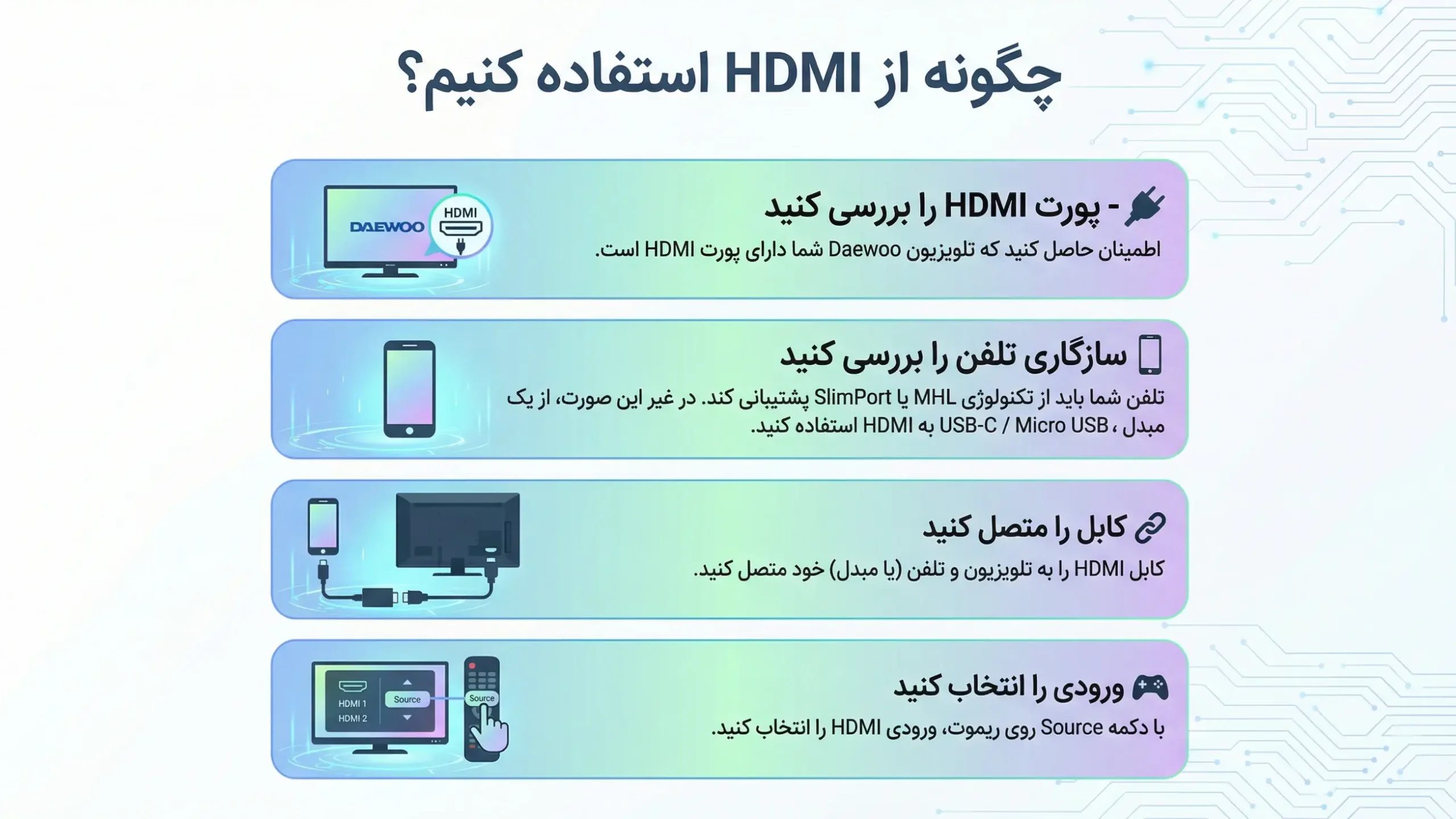 اتصال گوشی به تلویزیون دوو با کابل HDMI