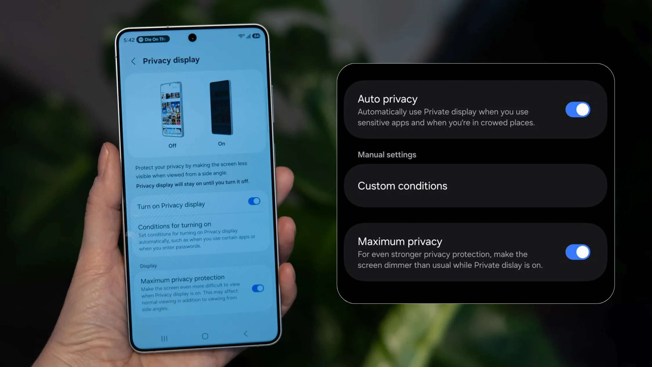 کنترل دستی و هوشمند در نمایشگر حریم خصوصی گلکسی S26 اولترا