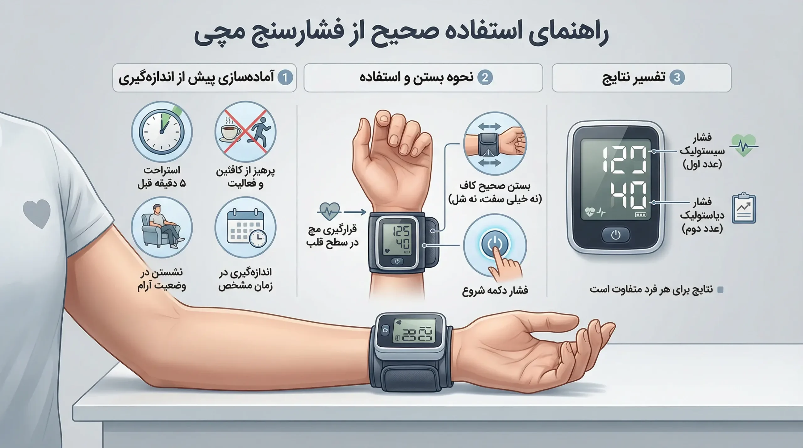 راهنمایی استفاده صحیح از فشار سنج مچی