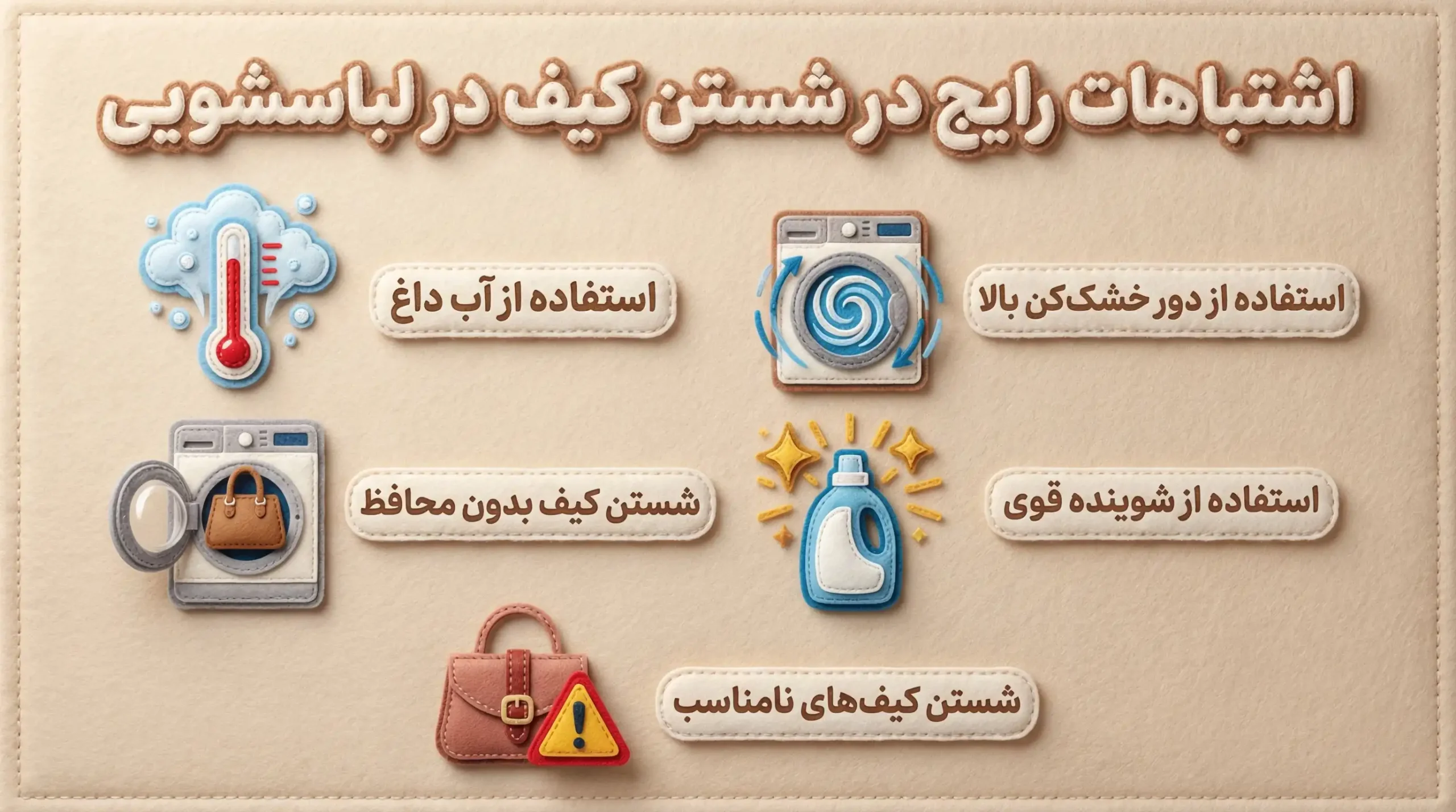 اشتباهات رایج در شستن کیف در لباسشویی