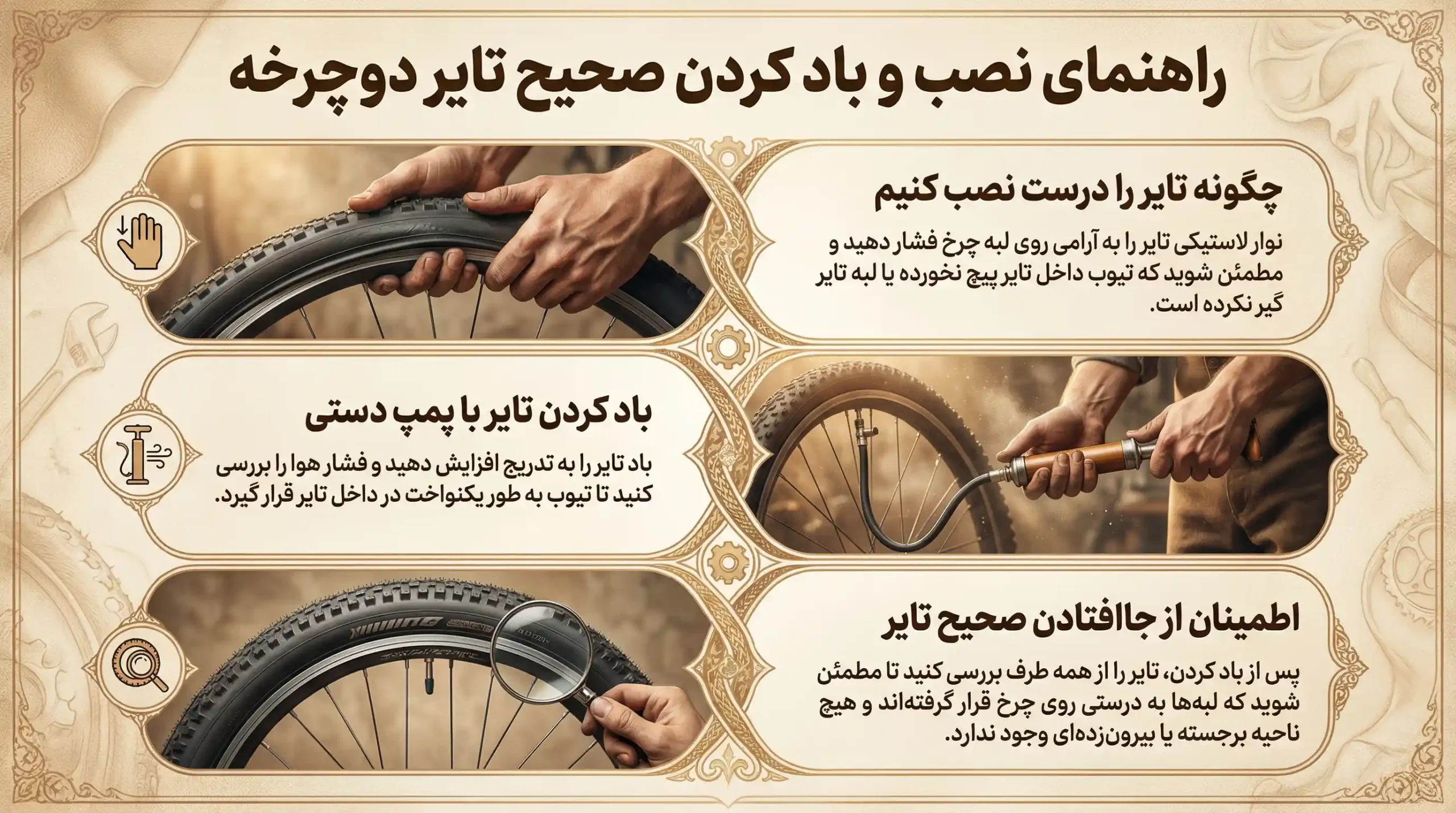 راهنمای نصب و بادکردن صحیح تایر دوچرخه