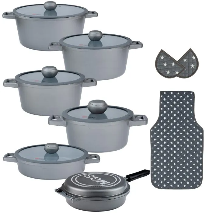 سرویس قابلمه 15 پارچه ام جی اس طرح جرمنی E Light Grey