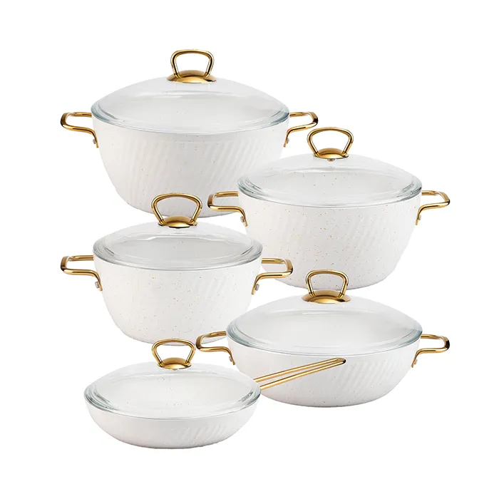 سرویس قابلمه 10 پارچه ام جی اس مدل فورج P طرح ماینز کد FR04G White Marble