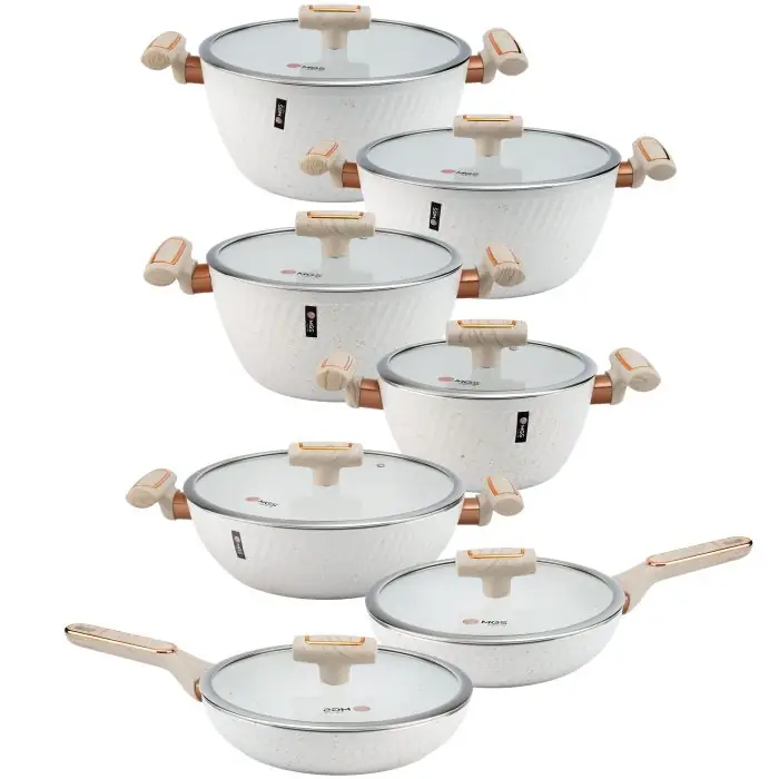 سرویس قابلمه ام جی اس 14 پارچه فورج FR07 White Marble