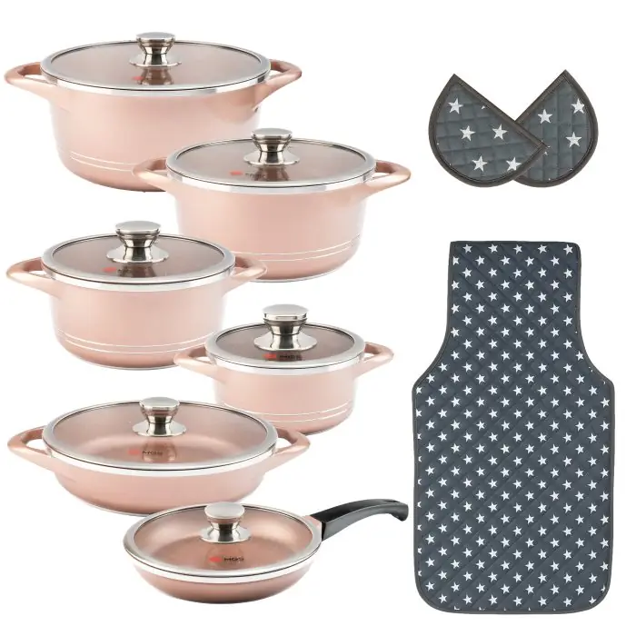 سرویس قابلمه 15 پارچه ام جی اس طرح ایتالیا B Rosegold