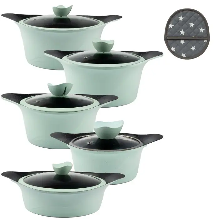 سرویس قابلمه 12 پارچه ام جی اس گرانیت طرح C کره ای KC1216 Green