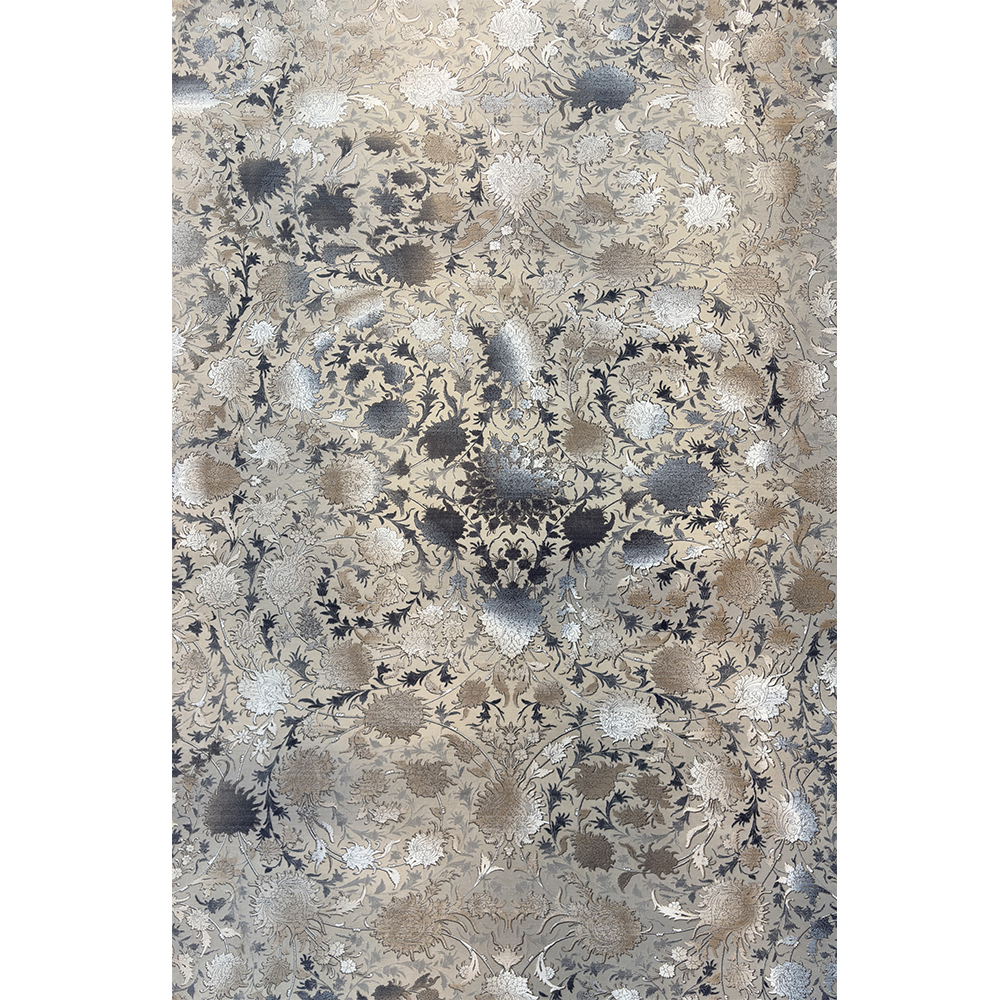 فرش 1200 شانه وزرا تراکم 3600 طرح شاهکار وینتیج رنگ زمینه نقره ای