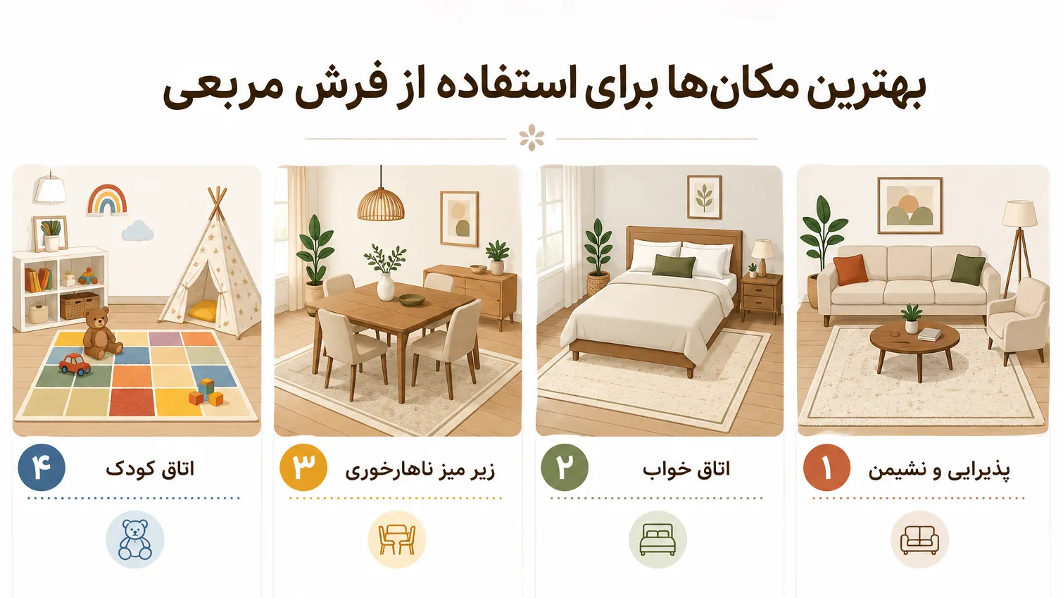 بهترین مکان‌ها برای استفاده از فرش مربعی