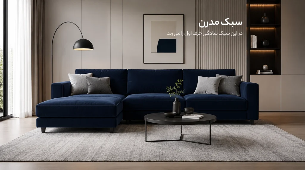 دکوراسیون مدرن با مبل سرمه‌ای