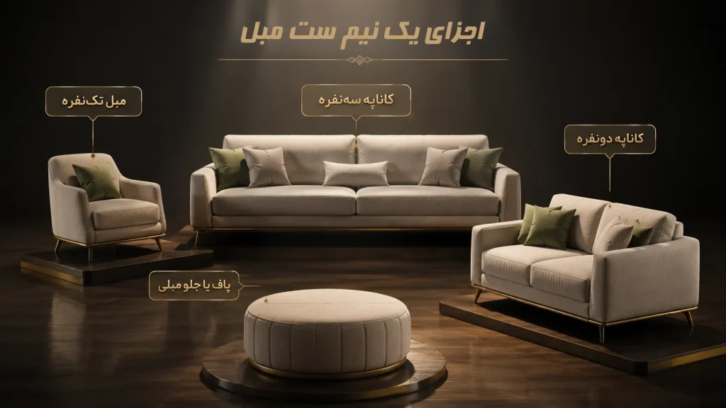 نیم ست مبل معمولاً از چه قطعاتی تشکیل می‌شود