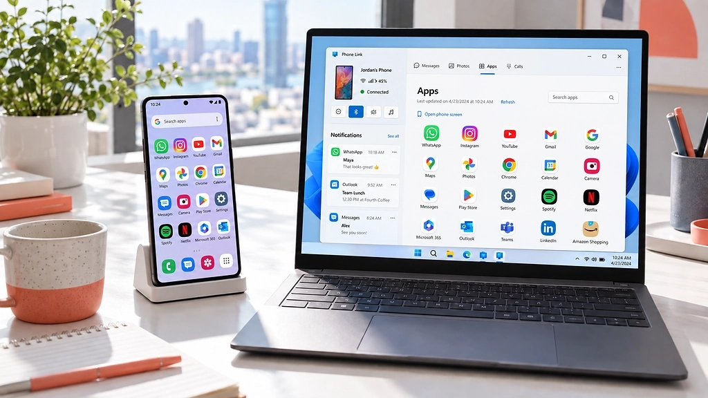 اجرای برنامه گوشی روی کامپیوتر با Phone Link