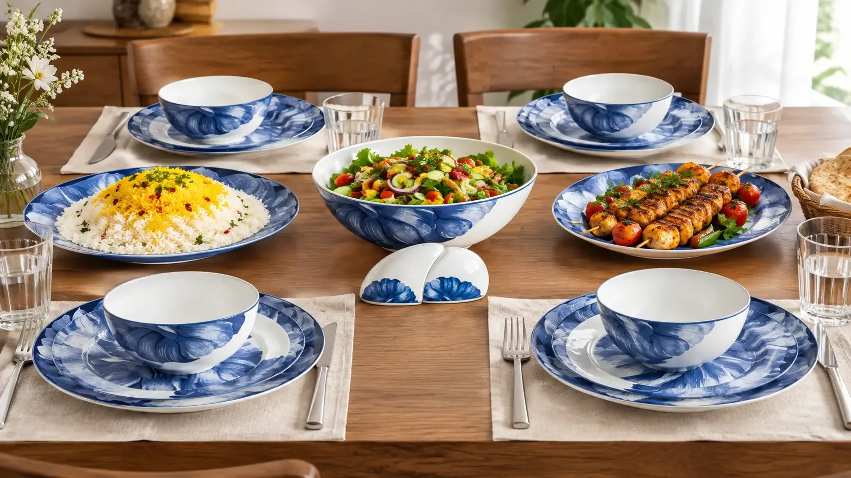 سرویس 6 نفره چینی پرسل گل برجسته bone china گل آبی 27 پارچه کد 90118-B